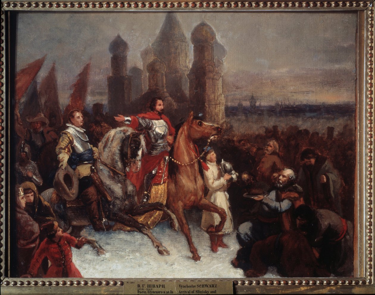 A entrada do czar Vasili IV da Rússia e do conde Jakob de La Gardie (1583-1652) da Rússia e do conde Jacob (Jacques) de la Gardie em Moscou - Pintura de Vyacheslav Grigoryevich Schwarz (1838-18) de Viatcheslav Grigorievitch Schwarz