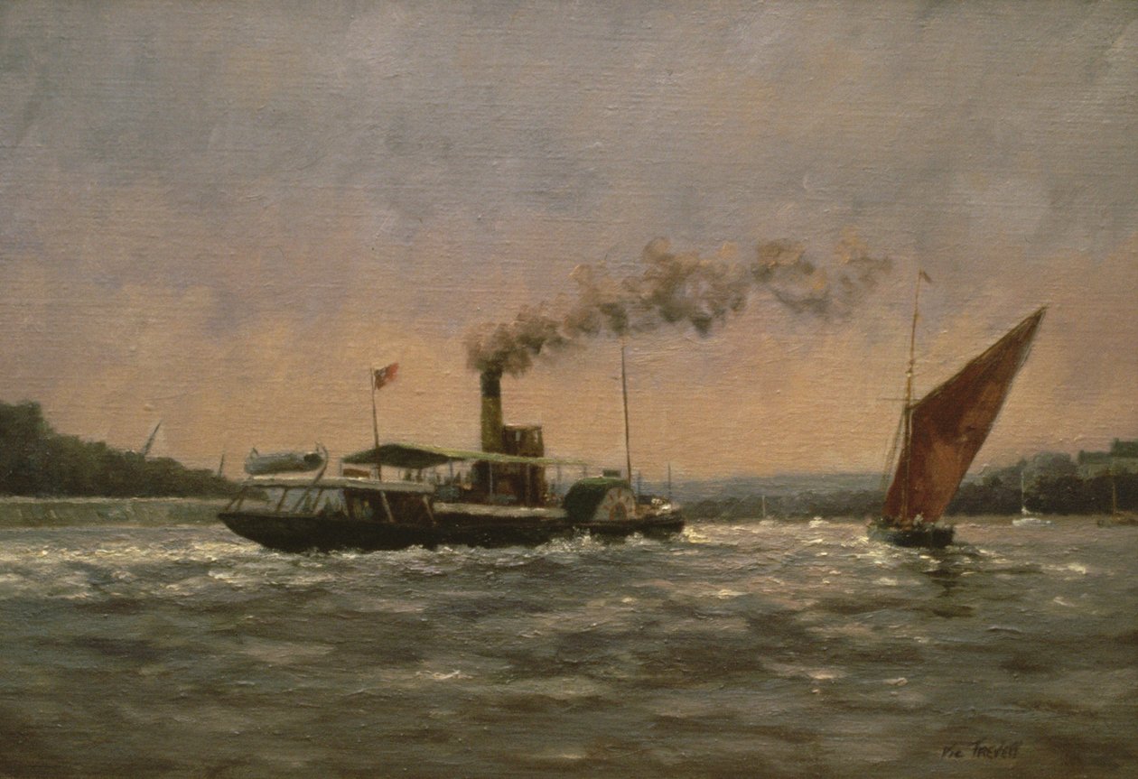 Past on the Medway (com um vapor de pás restaurado, Castelo de Kingswear) de Vic Trevett