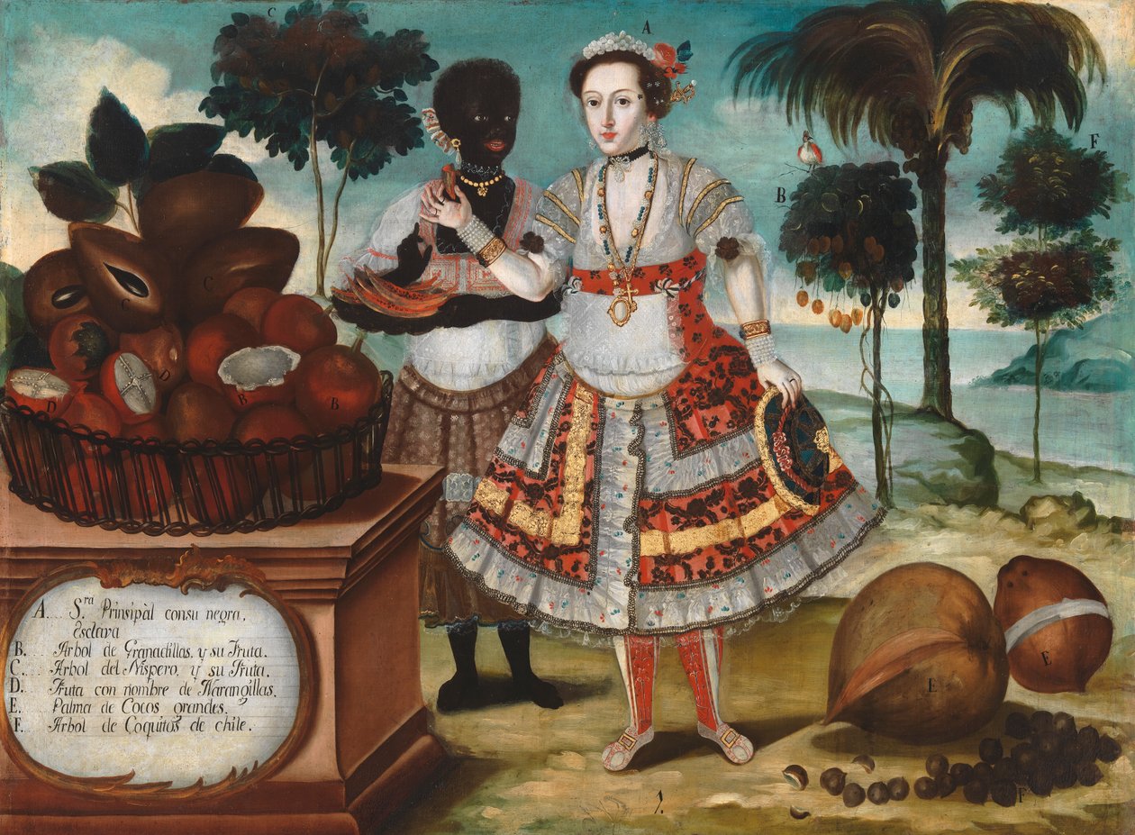 Mulher nobre com a sua escrava negra, c.1783 (óleo sobre tela) de Vicente Alban
