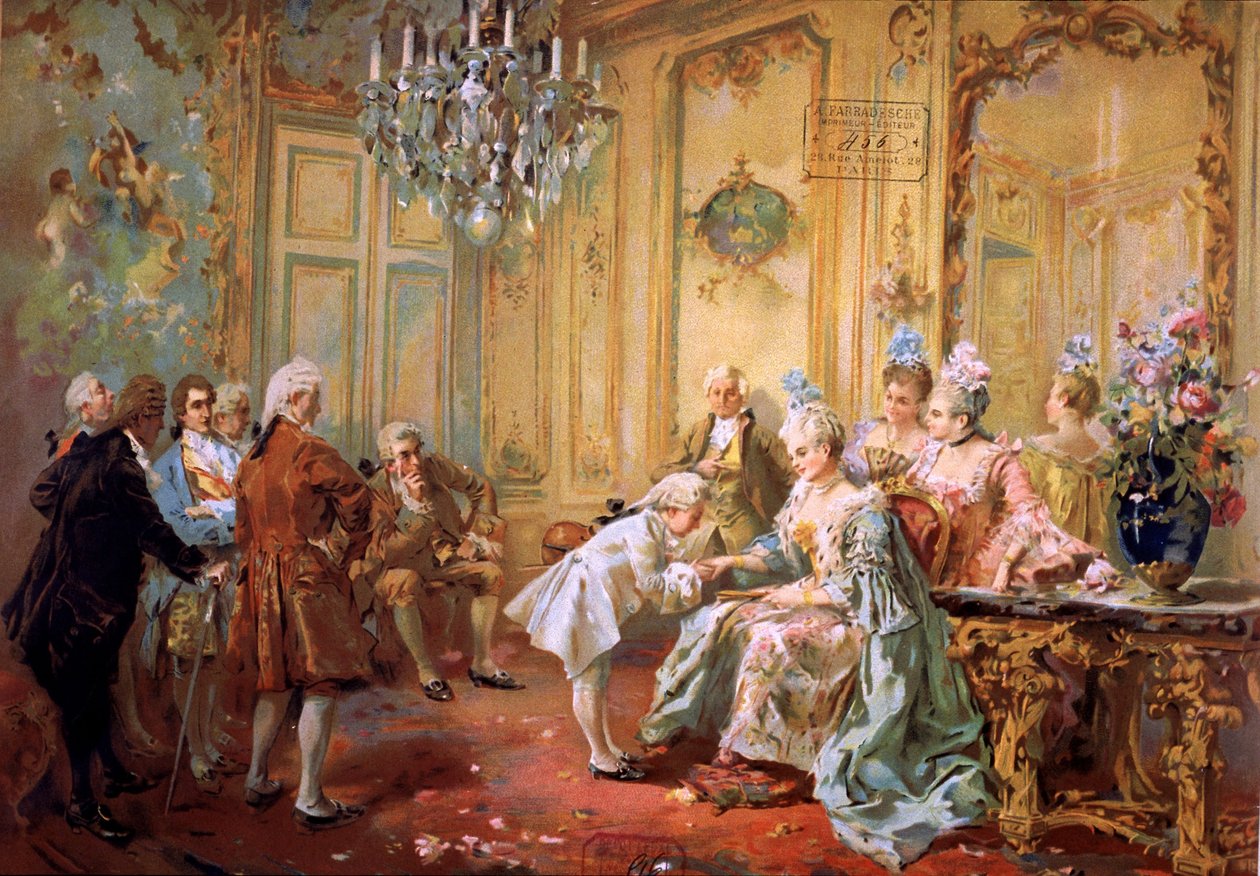 Mozart e Mme. de Pompadour, c1900 (cromo) de Vicente de (after) Paredes