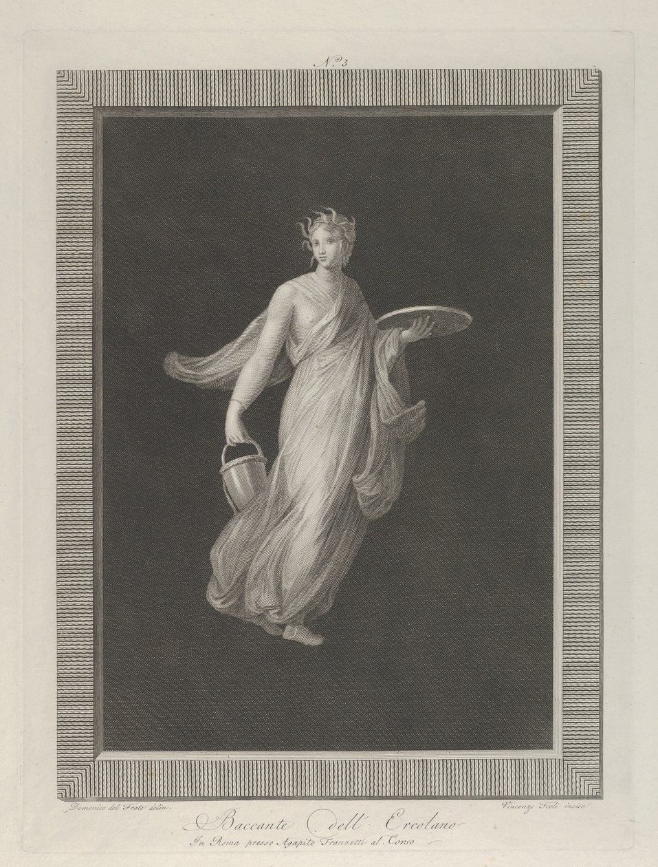 Uma bacante parcialmente nua segurando um disco na mão esquerda erguida e um balde na h..., ca. 1795-1820 de Vicenzo Feoli