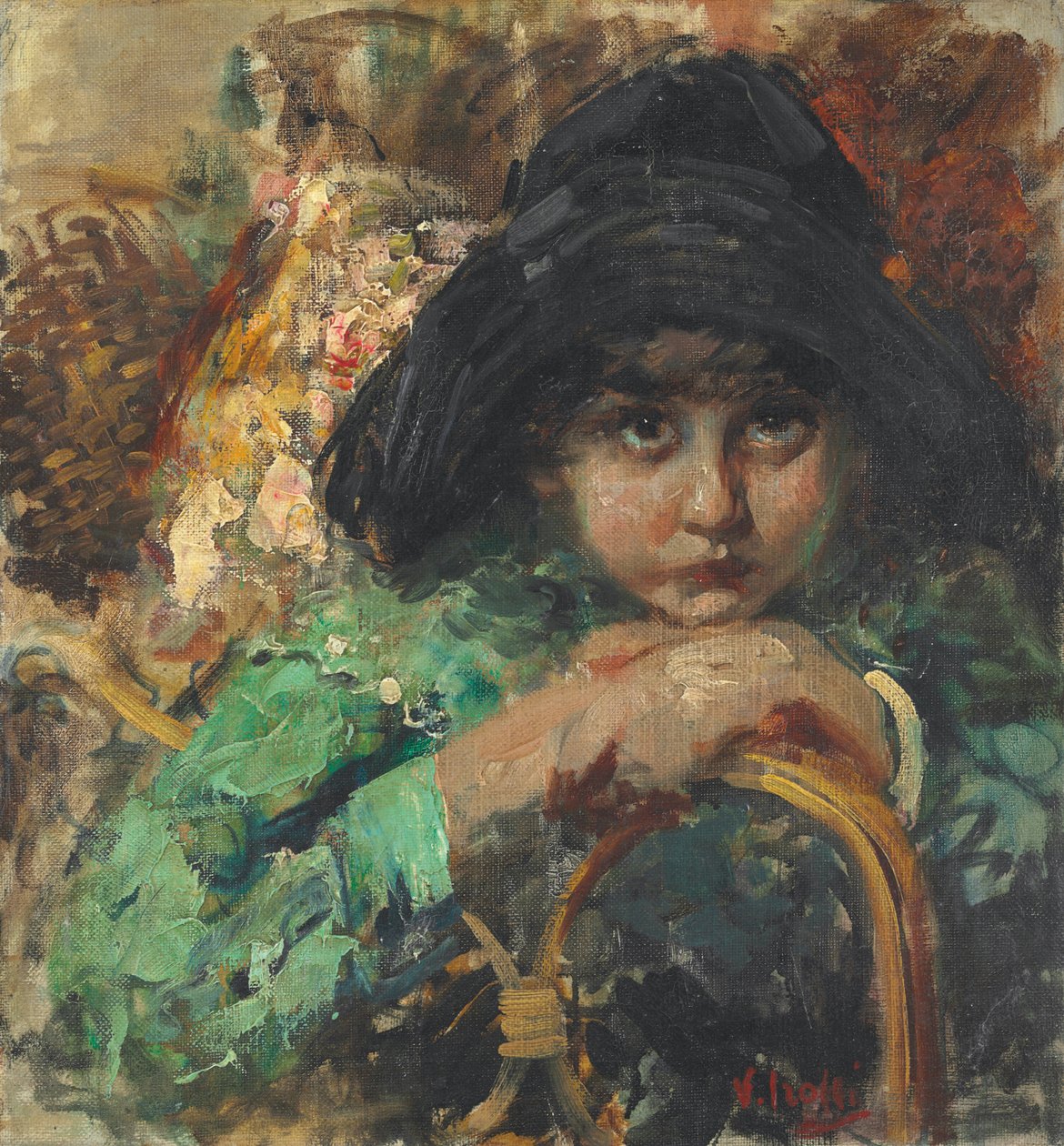 Criança pensativa (óleo sobre tela) de Vicenzo Irolli