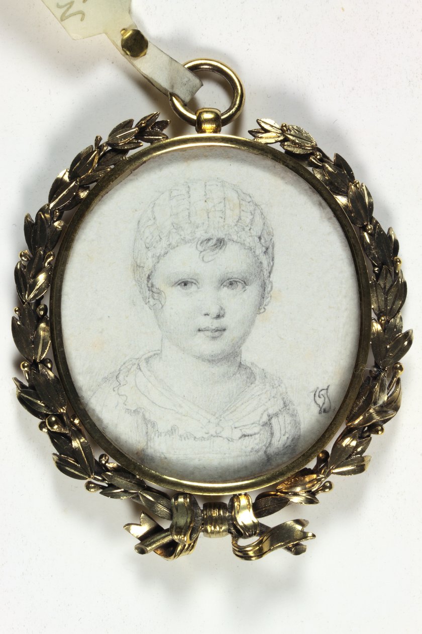 Desenho de uma criança pequena tradicionalmente identificada como Napoleão II (lápis no cartão) de Victoire (attr.to) Jaquotot
