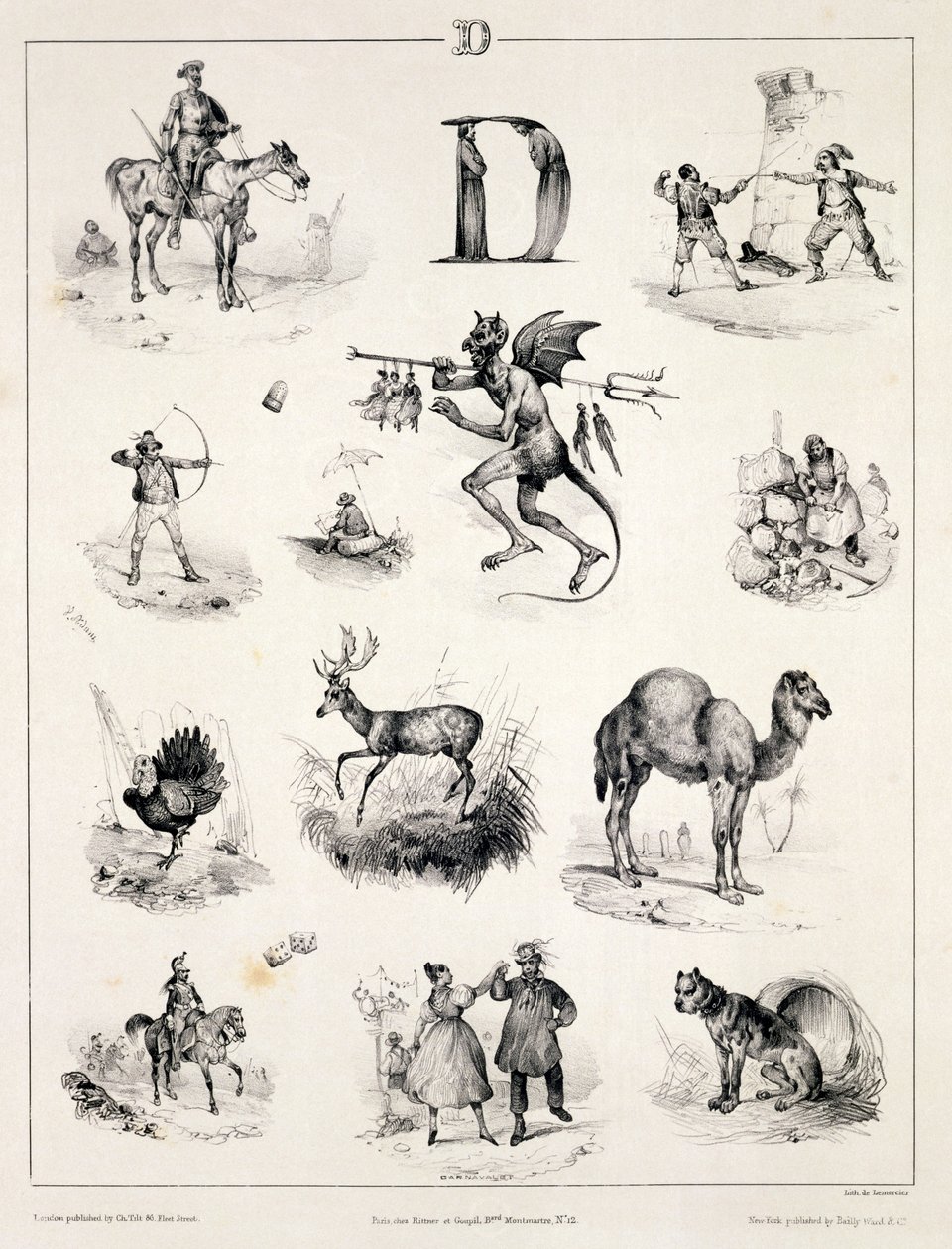 Letra D de uma cartilha de alfabeto, 1832 de Victor Adam