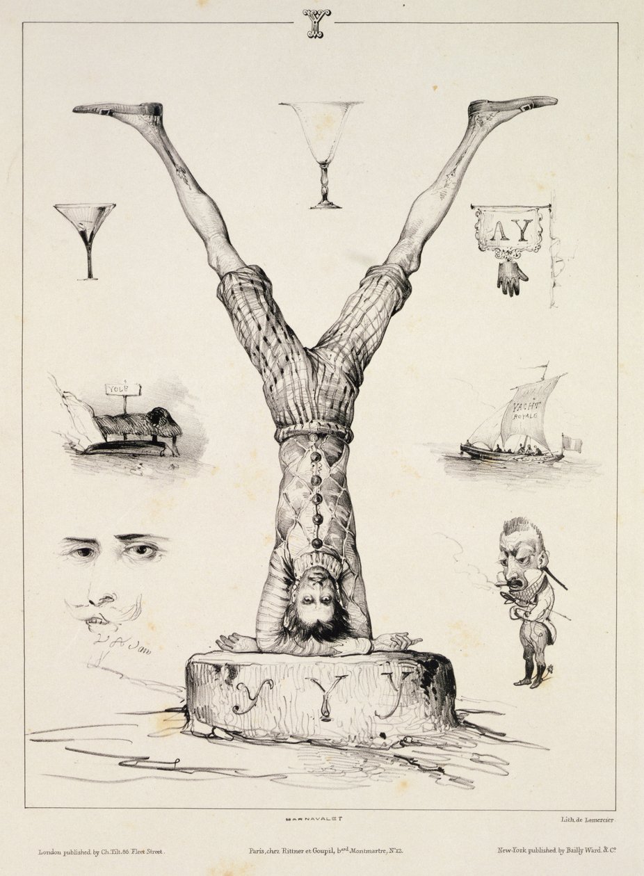 Letra Y de uma cartilha de alfabeto, gravada por Lemercier, 1832 de Victor Adam