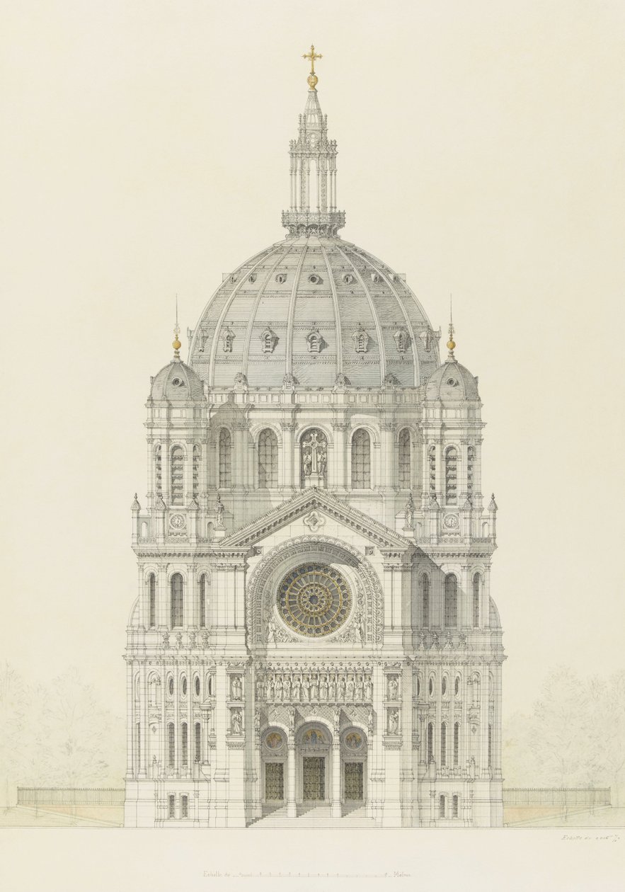 Igreja de Santo Agostinho, em Paris, elevação da fachada principal de Victor Baltard