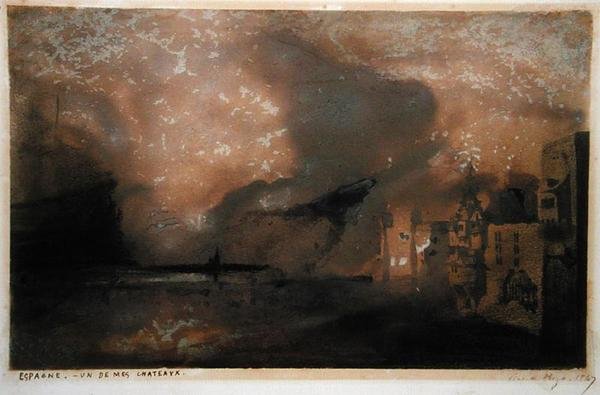 Um dos meus castelos na Espanha, 1847 (caneta e tinta e lavar no papel) de Victor Hugo