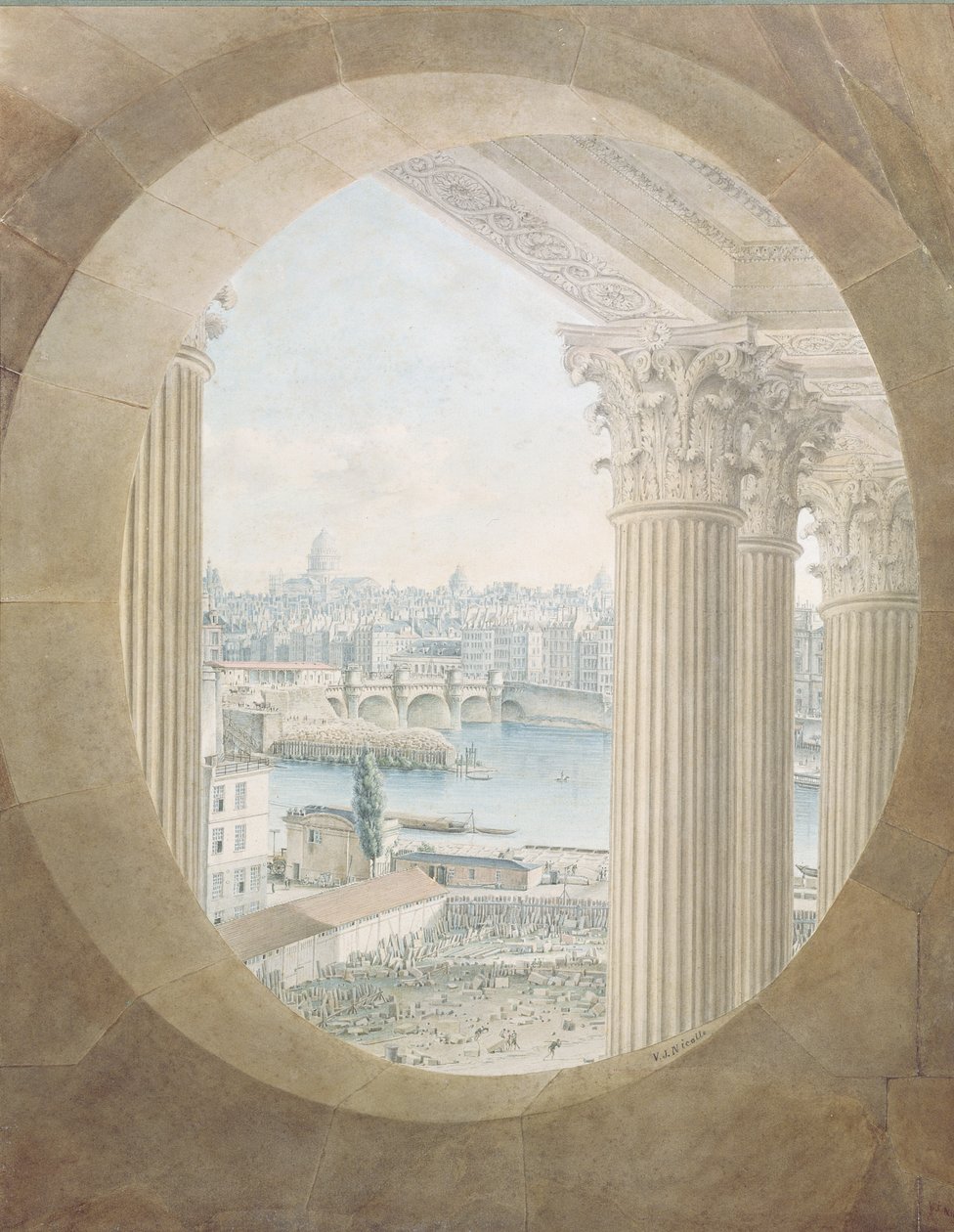 Vista, de, a, pont, Neuf, de, um, olho touro janela, de, louvre, 1810 de Victor Jean Nicolle