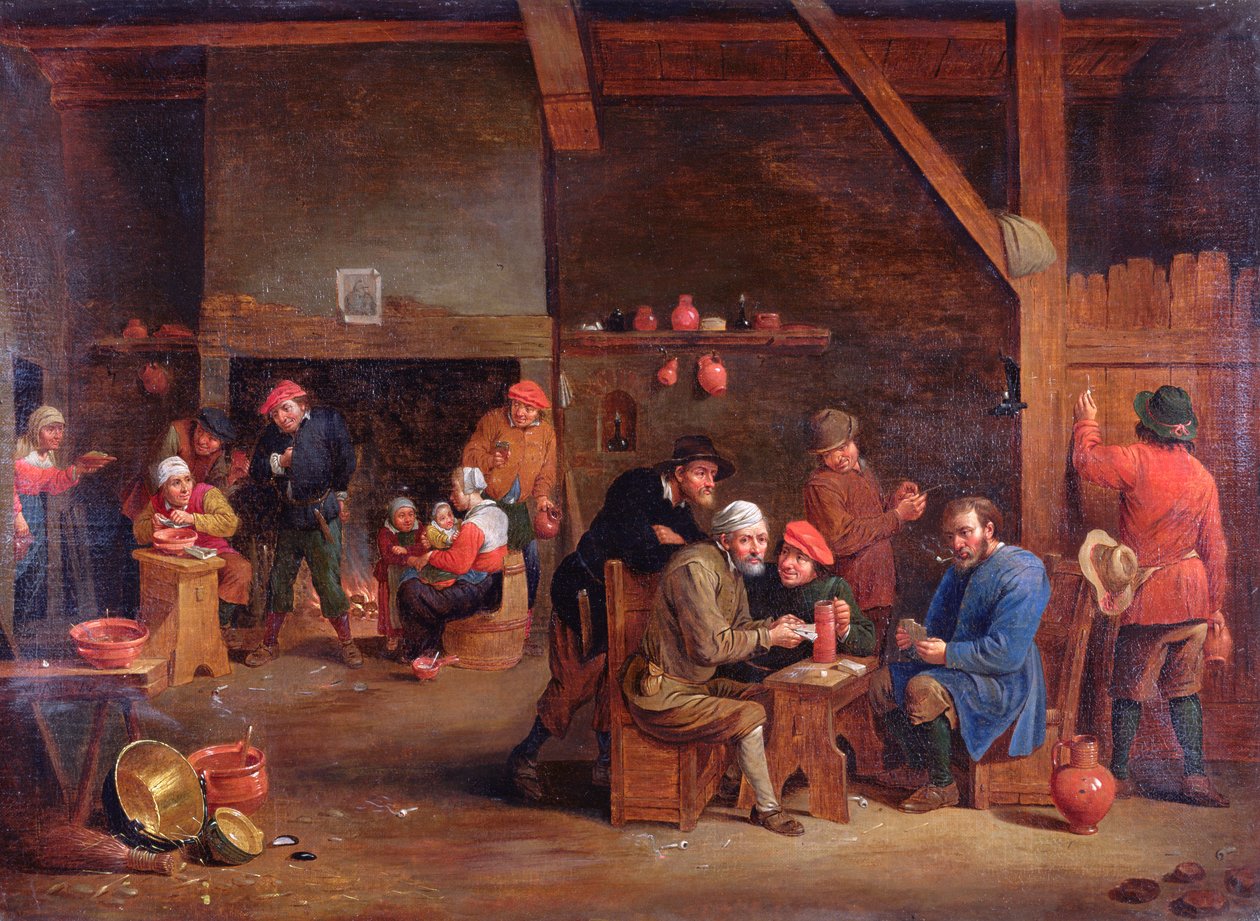 Interior da taverna com jogadores de cartas de Victor Mahu