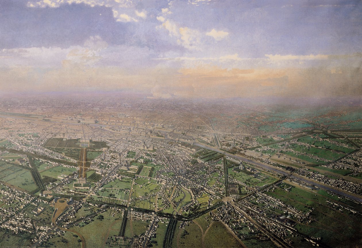 Vista geral de Paris a partir de um balão de ar quente, 1855 (detalhe) de Victor Navlet