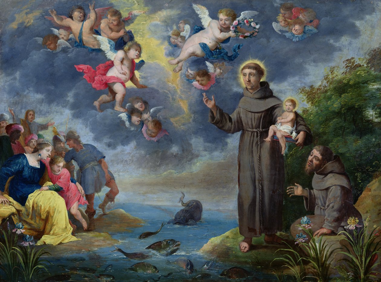 Santo Antônio de Pádua Pregando ao Peixe (óleo sobre cobre) de Victor Wolfvoet
