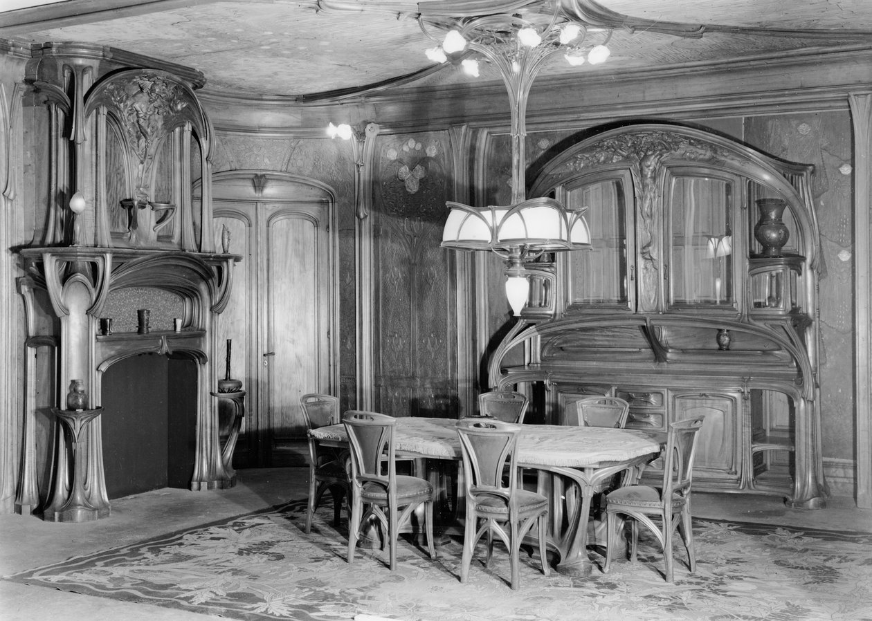 Sala de jantar Art Nouveau, 1903-06 (foto bw) de Eugene Vallin