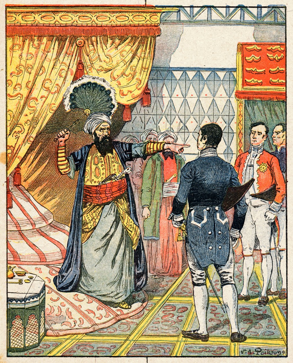 O Dey de Argel, Hussein ibn El Hussein, agride o embaixador francês, M. Deval, com um leque de Victor Armand Poirson
