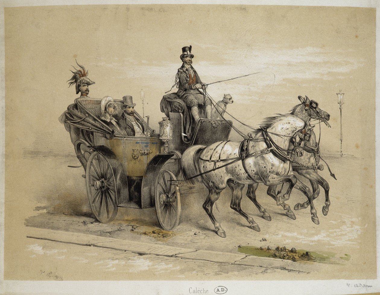 Caleche - Litografia de Adam, v.1840 de Victor Adam