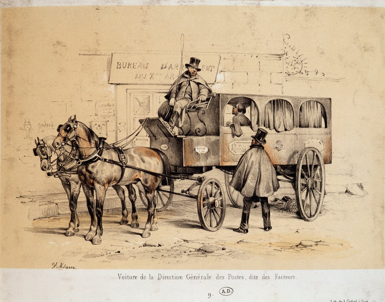 Carro dos Correios - Litografia de Adam, ca. 1840 de Victor Adam