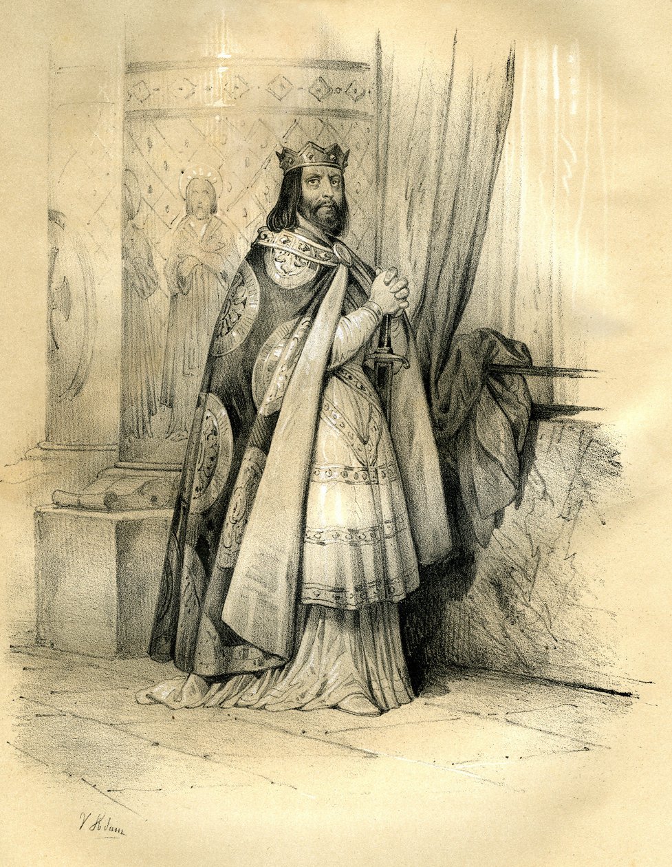 Dagoberto I (v.600-639) rei da Austrásia (623 a 629), rei de todos os francos (629 a 634), rei da Néustria e da Borgonha (634 a 639). O reino de Dagoberto I de Victor Adam