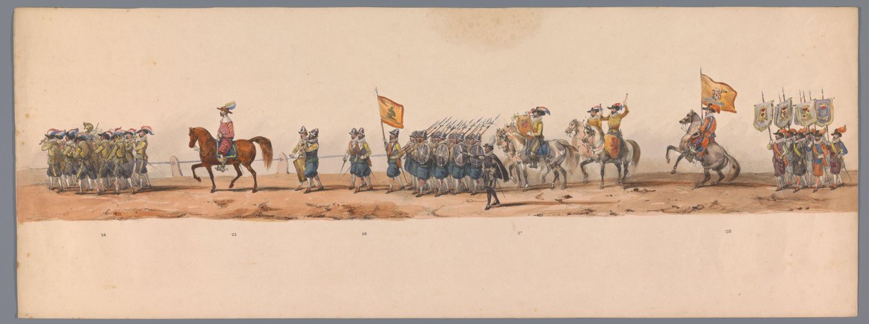 Procissão histórica no segundo centenário da Universidade de Ciências Aplicadas de Utrecht, 1836 (placa 7) Aproximação dos exércitos holandeses a Ostende, 3 de julho de 1600, um dia após a vitória em Nieuwpoort; de acordo com a representação fantasiada dad de Victor Adam