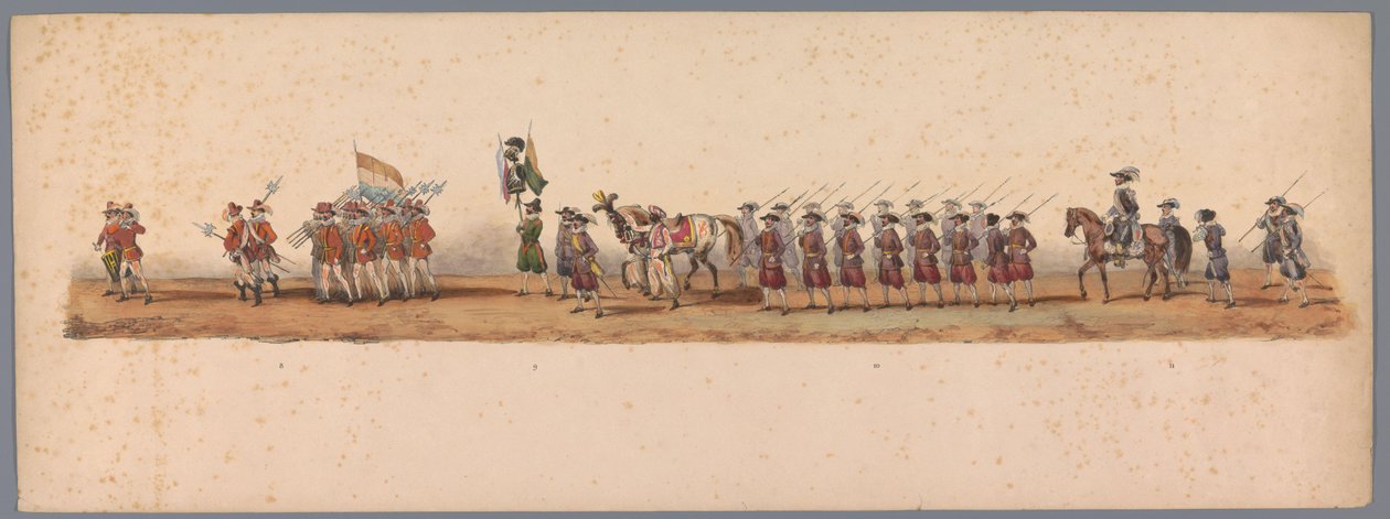 Procissão histórica no segundo centenário da Universidade de Ciências Aplicadas de Utrecht, 1836 (placa 3) Aproximação dos exércitos holandeses a Ostende, 3 de julho de 1600, um dia após a vitória em Nieuwpoort; de acordo com a representação fantasiada dad de Victor Adam