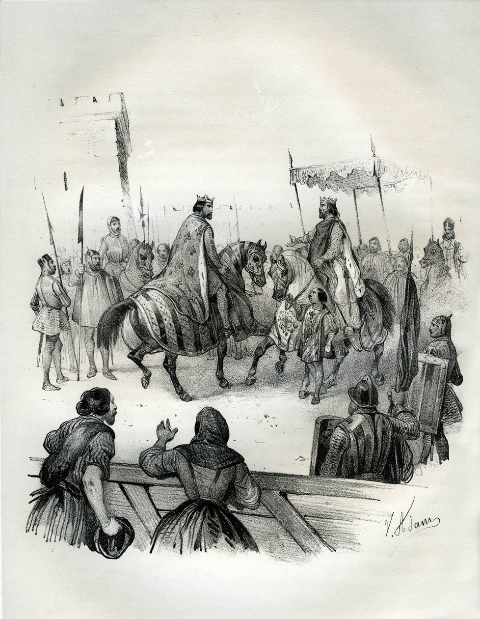 Entrevista em 1023 de Henrique 2 (conhecido como o coxo e o santo, 973-1024), imperador alemão (duque de Baviera e rei da Germânia) e Roberto 2 o Pieux (970-1031), rei de França de 996 até à sua morte. Roberto era filho de Hugues Capet, cuja coroação em de Victor Adam