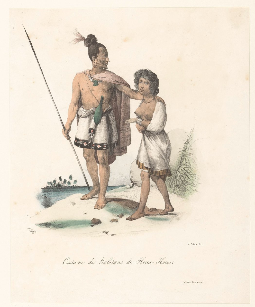 Vestuário dos habitantes de Houa-Houa (Nova Zelândia) Costume des habitans de Houa-Houa (título no objeto) Voyage of Discovery of the Astrolabe (título da série) Voyage de découvertes de l