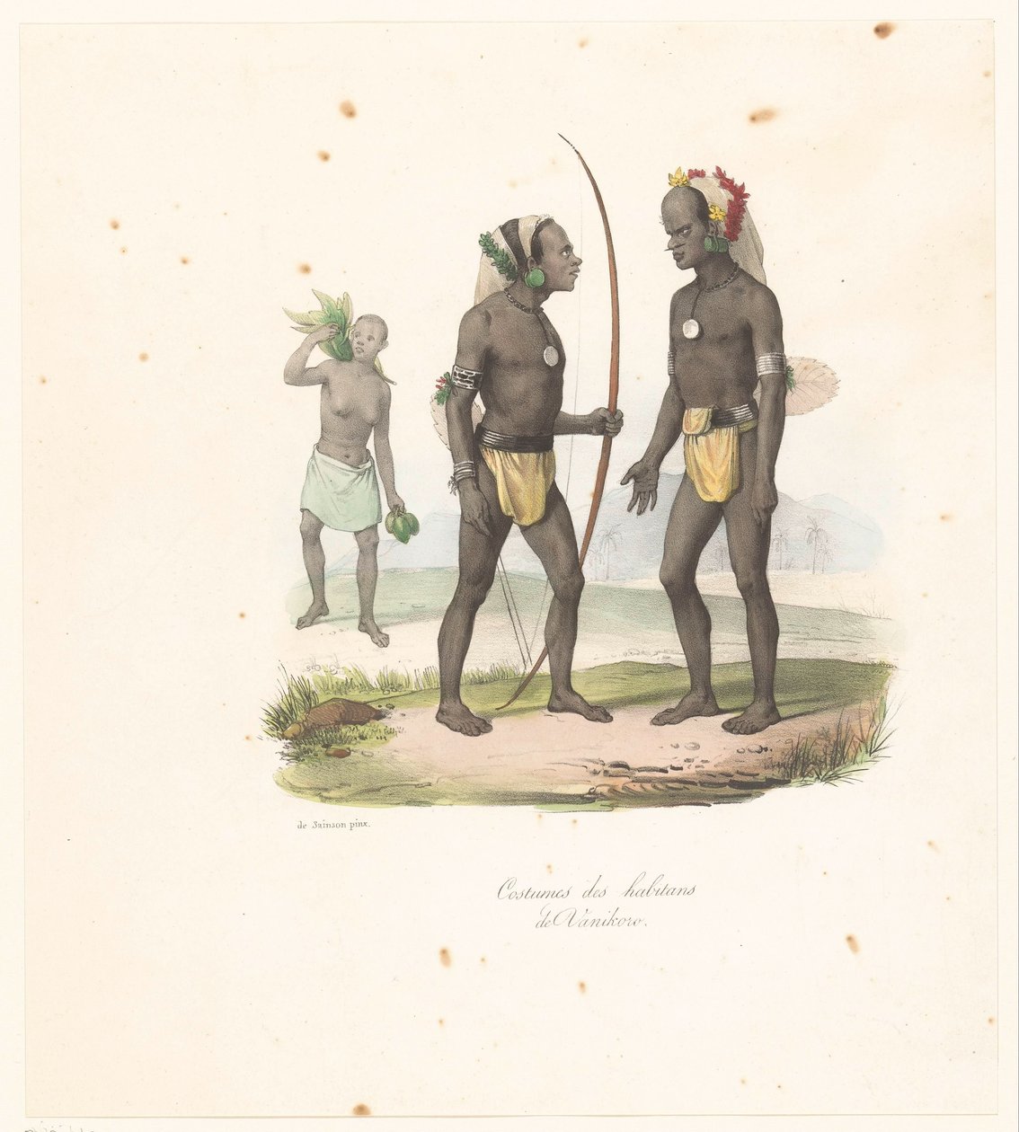 Vestuário dos habitantes de Vanikoro
Costumes des habitans de Vanikoro (título sobre o objecto)
Voyage de découvertes de l