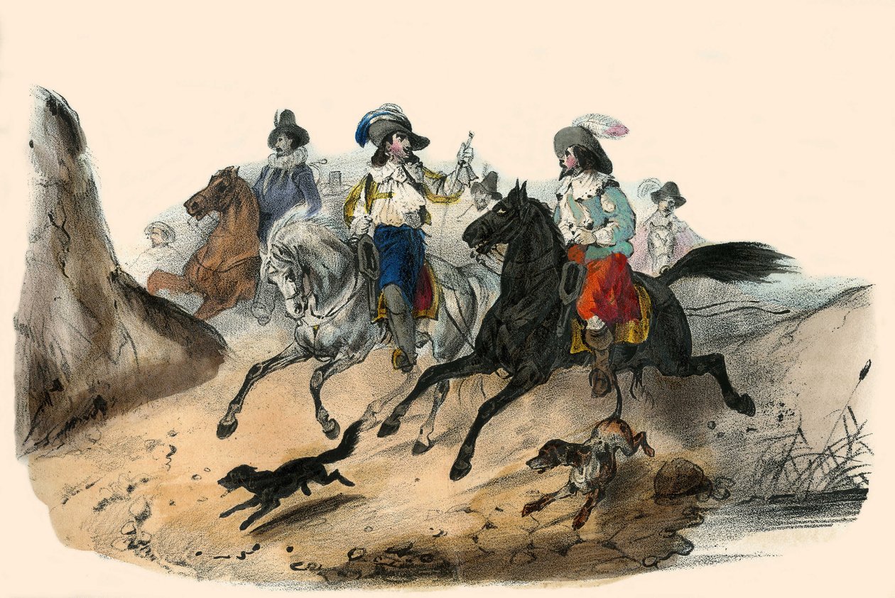 Le defi, entre 2 gentilhommes. in Album Grotesque, Choix de Types Remarkable", ilustrações de Victor Adam, Paris, cerca de 1850. de Victor Adam
