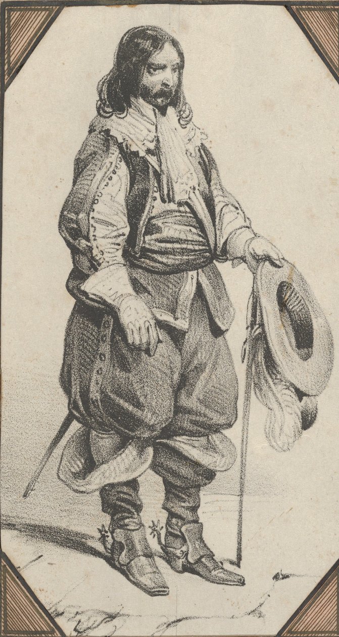 Homem segurando uma bengala e um chapéu, meados do século XIX. de Victor Adam