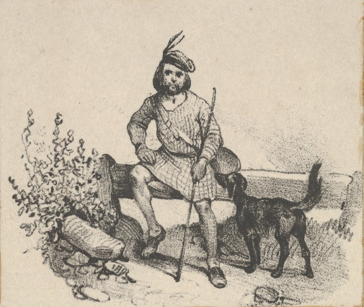 Homem sentado com um cão, meados do século XIX. de Victor Adam