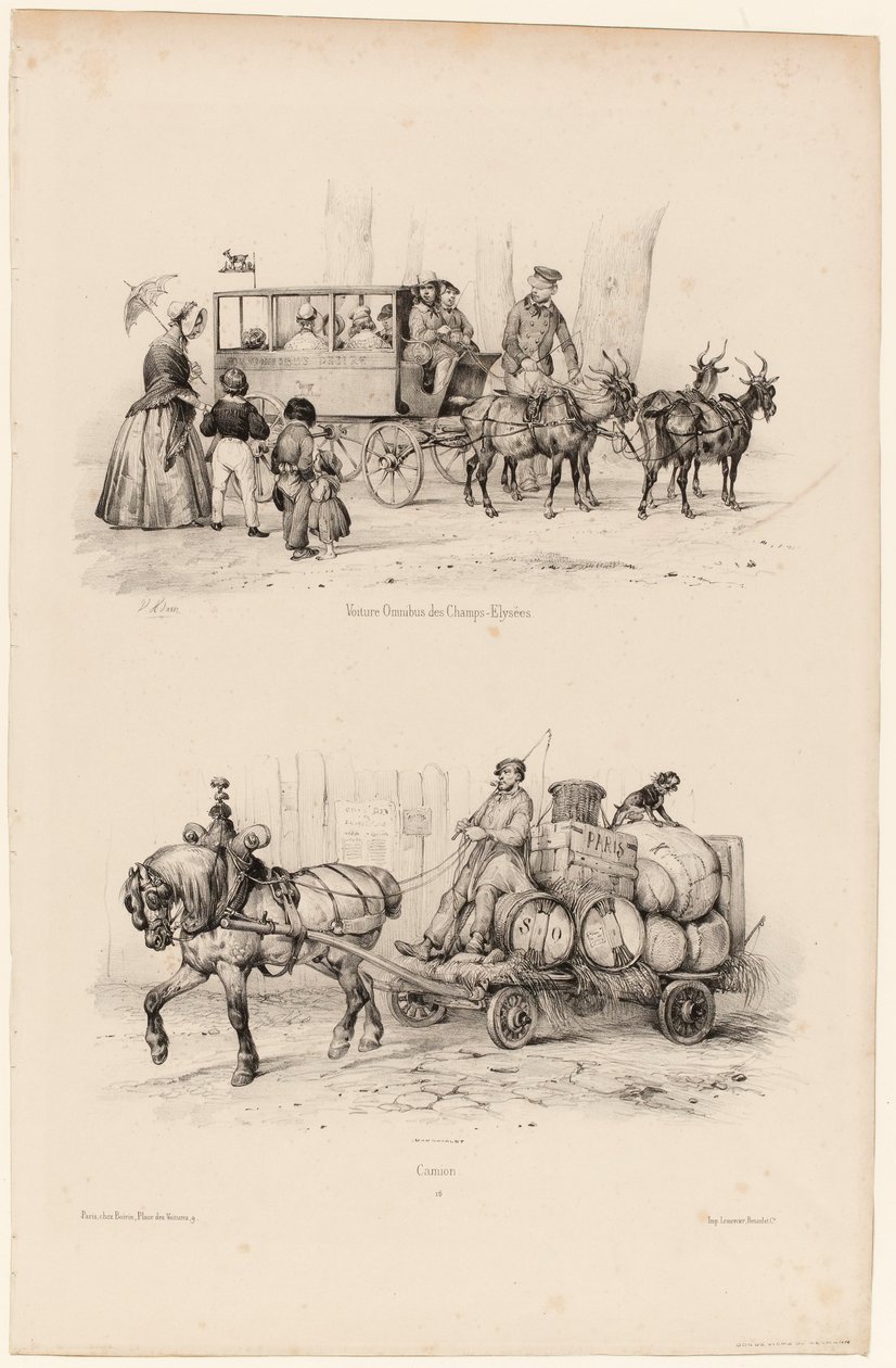 Omnibus coach nos Campos Elísios, c.1841-44 (imprimir) de Victor Adam