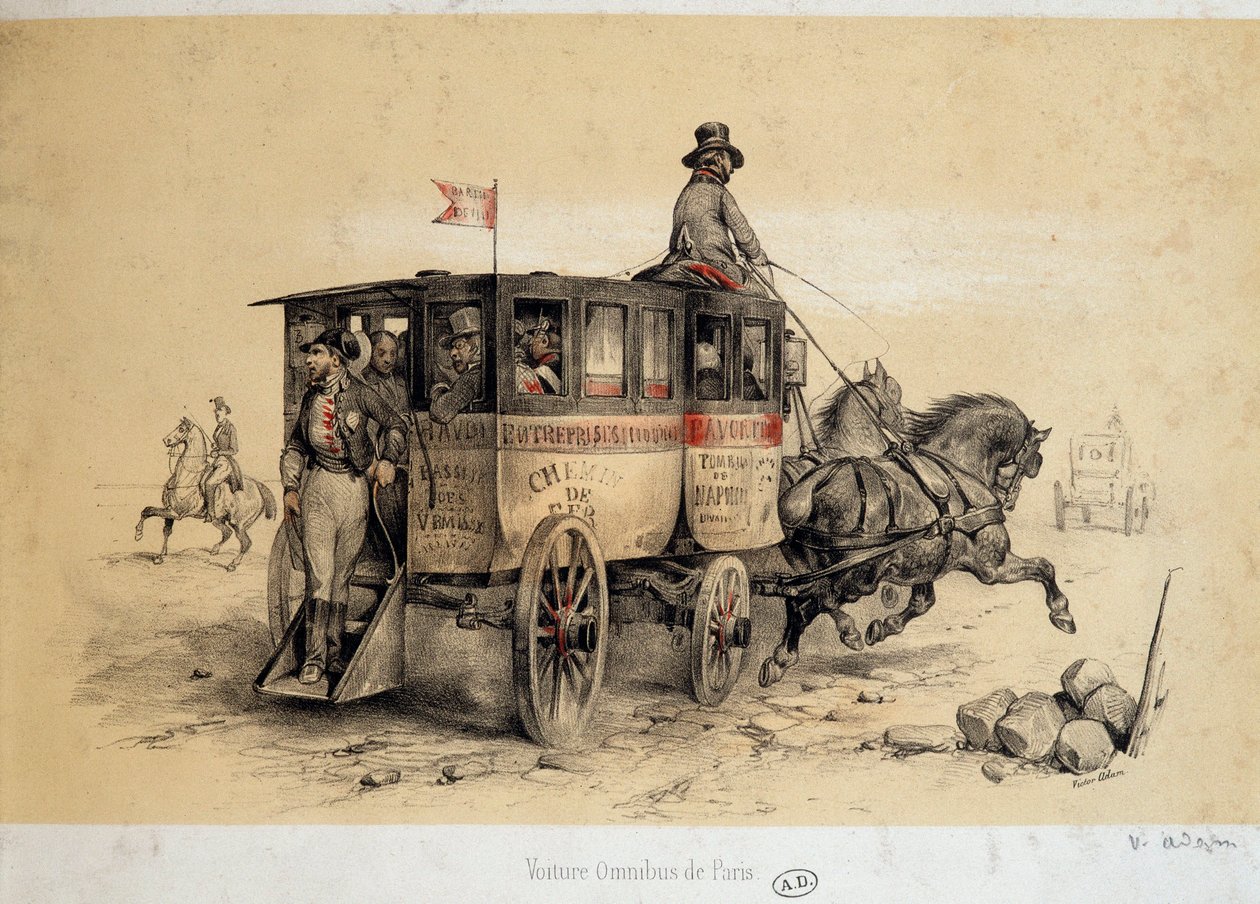 Paris omnibus car - Litografia de Adam, ca. 1840 de Victor Adam