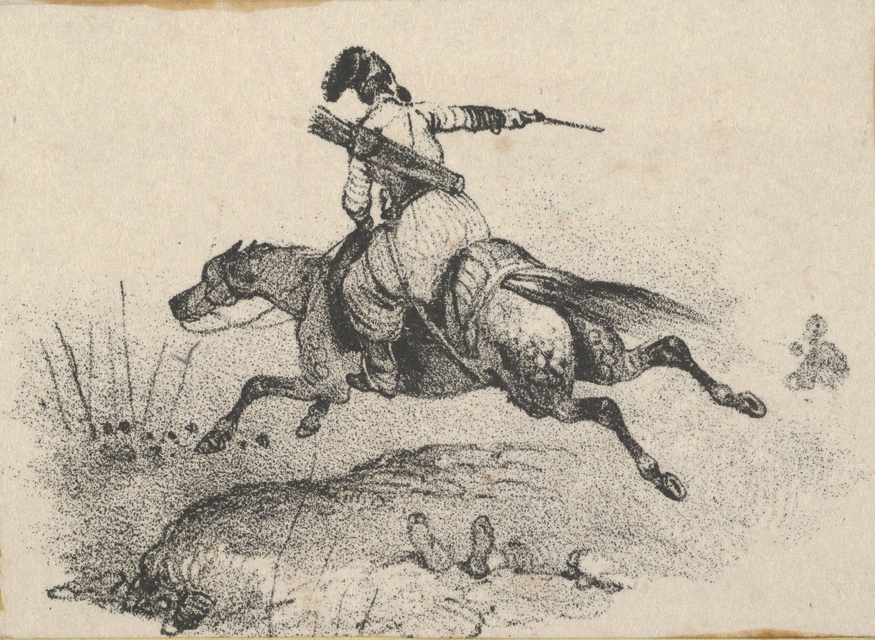 Soldado a cavalo a galope, meados do século XIX. de Victor Adam
