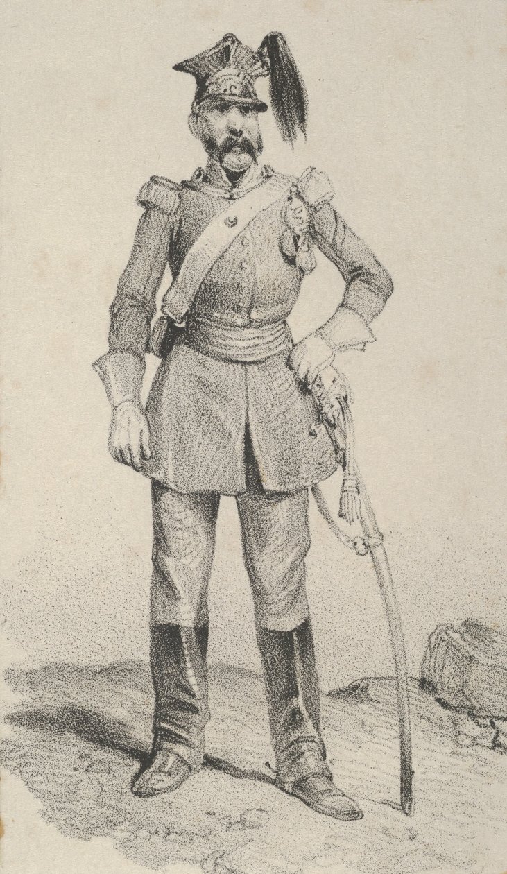 Soldado de pé com a mão no leme da espada, meados do século XIX. de Victor Adam