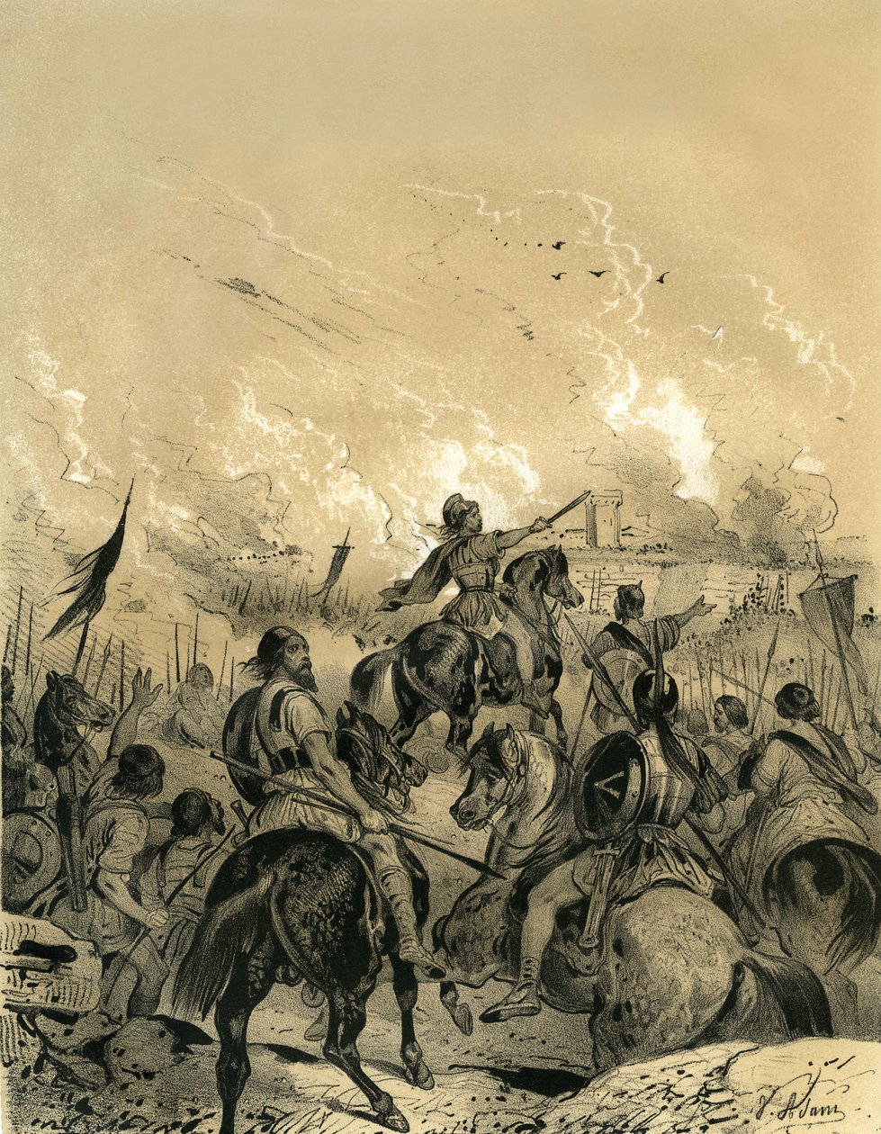 Tomada de Roma pelos gauleses após a batalha de Allia, em 390. Gravura de Victor Adam (1801-1866) no livro "A França na Idade Média", publicado pelos irmãos Ardant em meados do século XIX. de Victor Adam