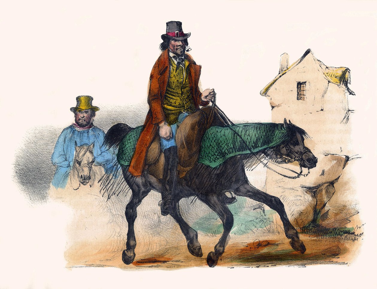O comerciante de carne trotando calculando o seu lucro. Em "Album Grotesque, Choices of Outstanding Types", ilustrações de Victor Adam, Paris, cerca de 1850. de Victor Adam