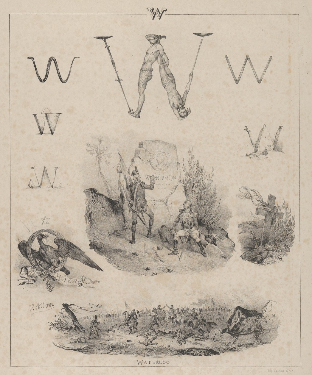 A letra W: Washington, Wagram, Waterloo, 1833. de Victor Adam