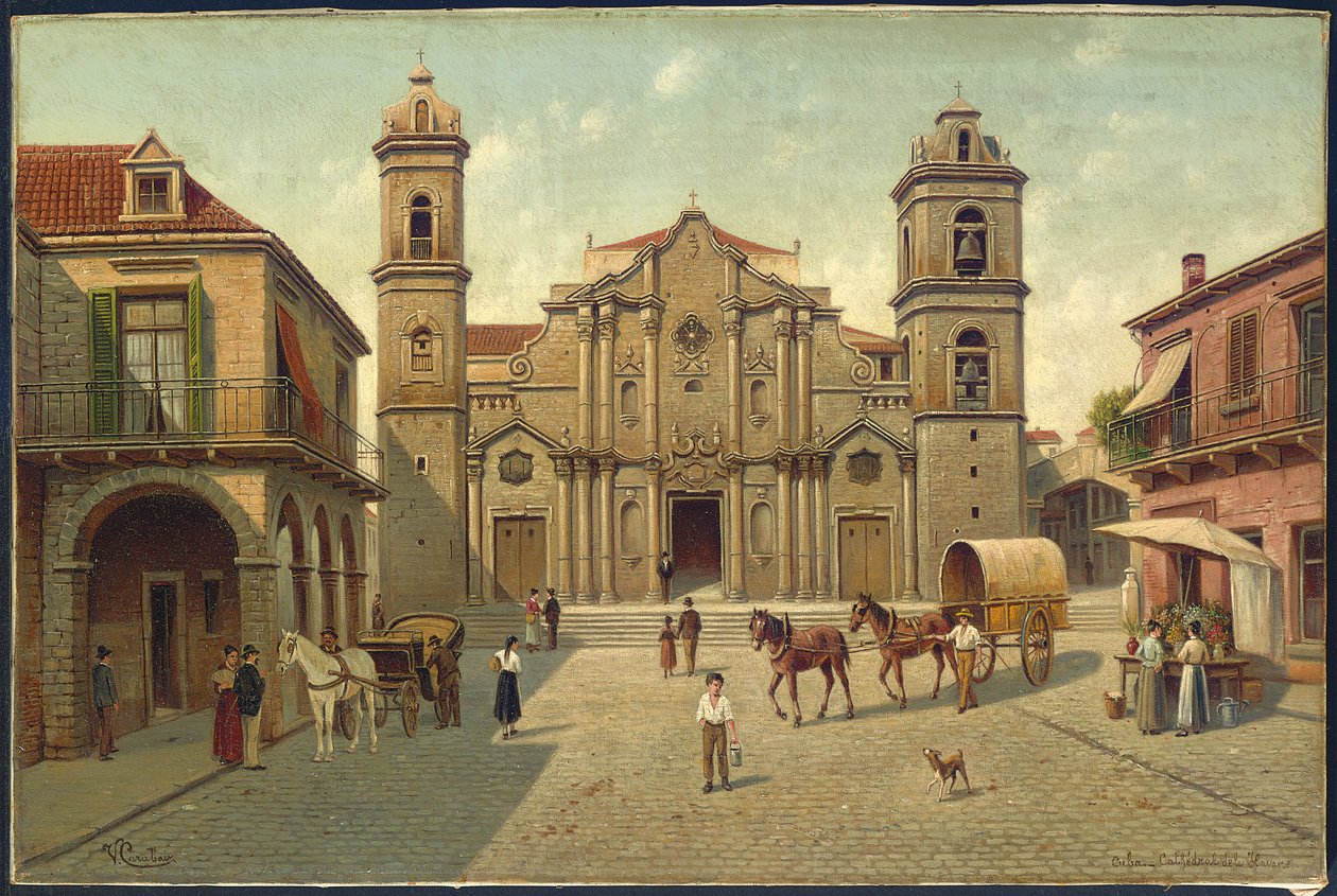 Catedral de Havana, Cuba (óleo sobre tela) de Victor Carabain