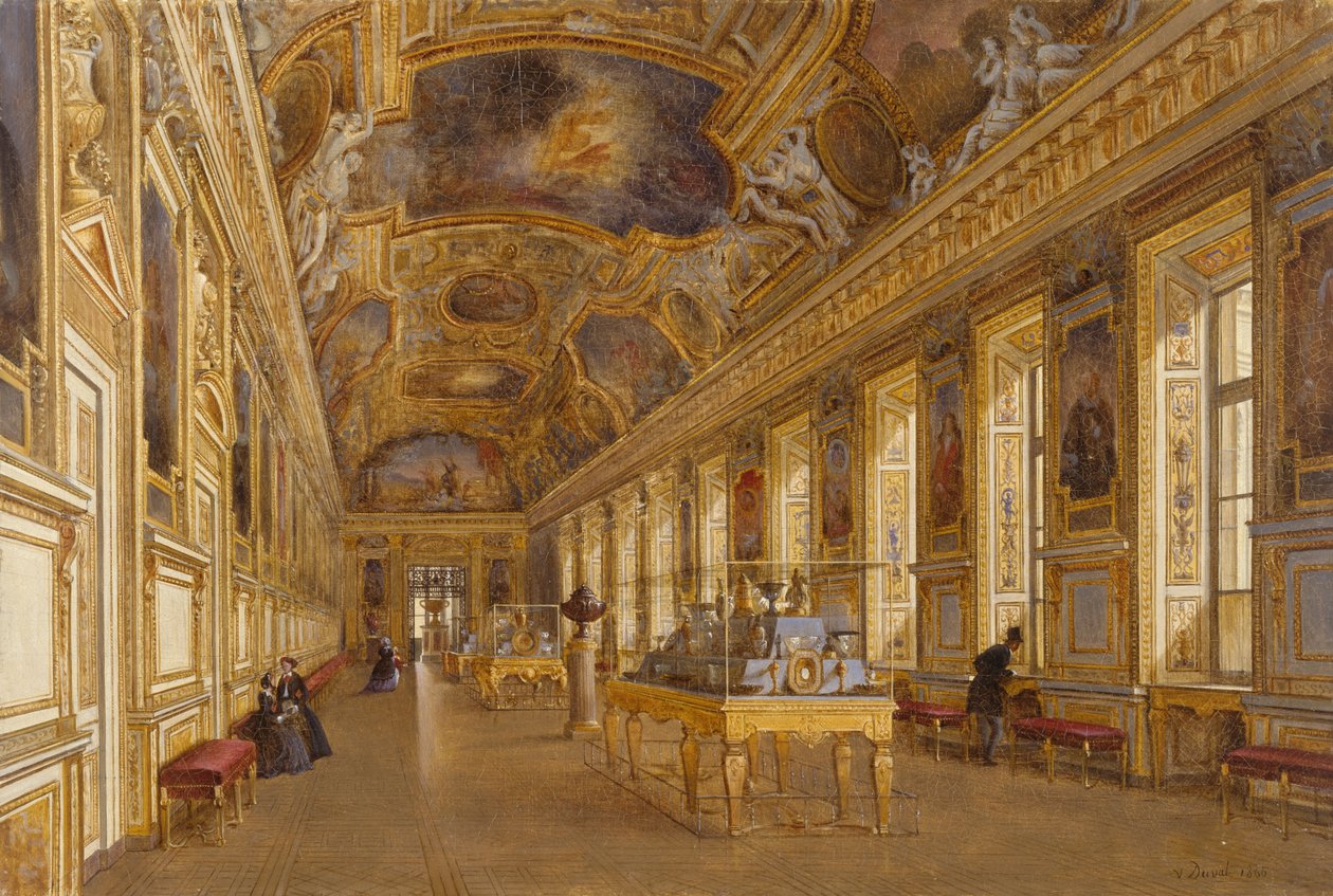 Vista da grande galeria do Apollon no Musee du Louvre (óleo sobre tela) de Victor Duval