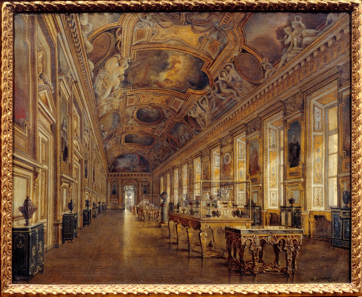 Vista da grande galeria de Apollon no Museu do Louvre em 1880 (óleo sobre tela) de Victor Duval