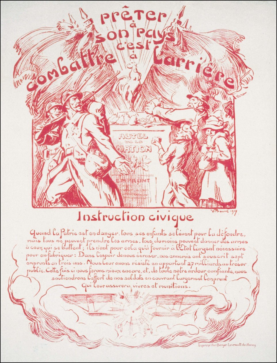 Emprestar ao seu país é lutar por trás - Educação Cívica. Cartaz de Guerra de Victor Emile Prouve