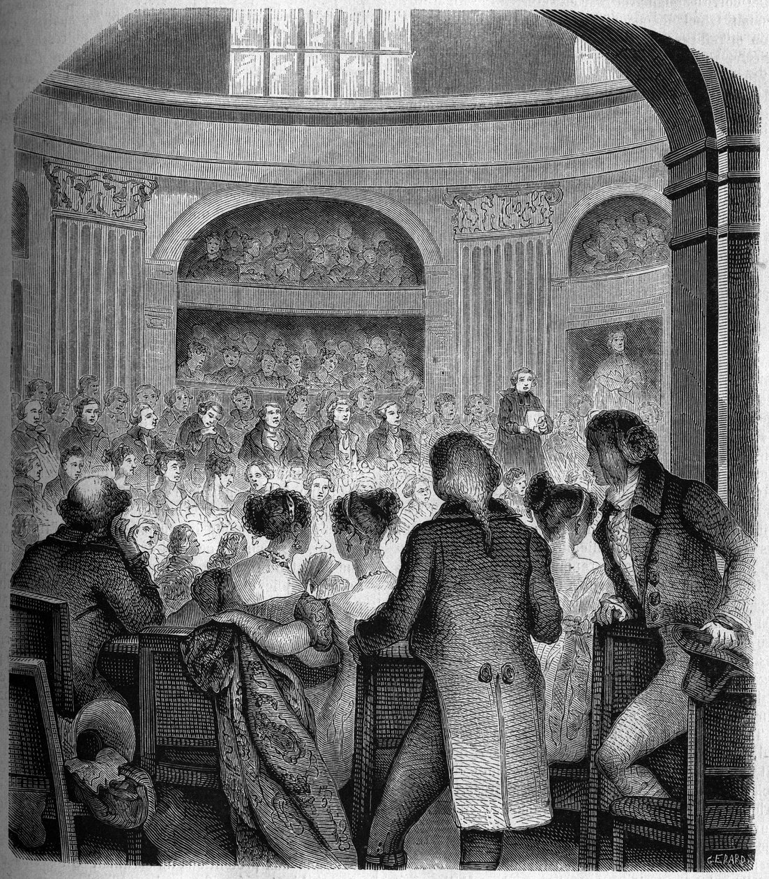 Recepção da Abbe Jean Sibrake (Jean-Sibrakes) (Siffrein) Maury (1746-1817) na Academia Francaise em 1785 - Gravação por Franck de Victor Franck