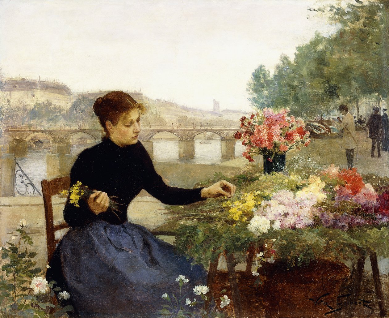 Um mercado parisiense de flores, de Victor Gabriel Gilbert
