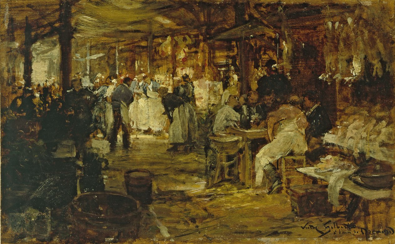 Le marché de la Madeleine, ca. 1890 (óleo sobre madeira) de Victor Gabriel Gilbert