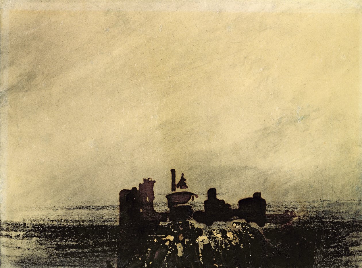 Ruínas Feudais (lavagem de tinta no papel) de Victor Hugo