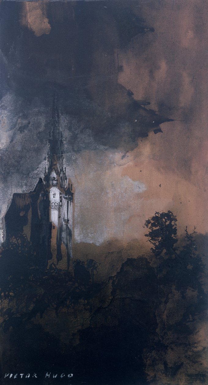 O Castelo ao Luar (caneta e nanquim, sépia e guache sobre papel) de Victor Hugo
