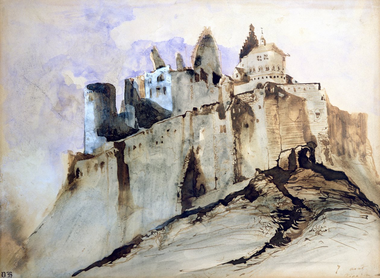 O Chateau de Vianden, 1871 (wc, caneta e tinta e papel) de Victor Hugo