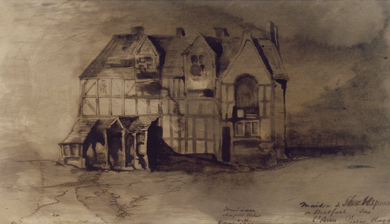 A Casa de William Shakespeare (1564-1616) em Stratford-upon-Avon (caneta e tinta no papel) de Victor Hugo