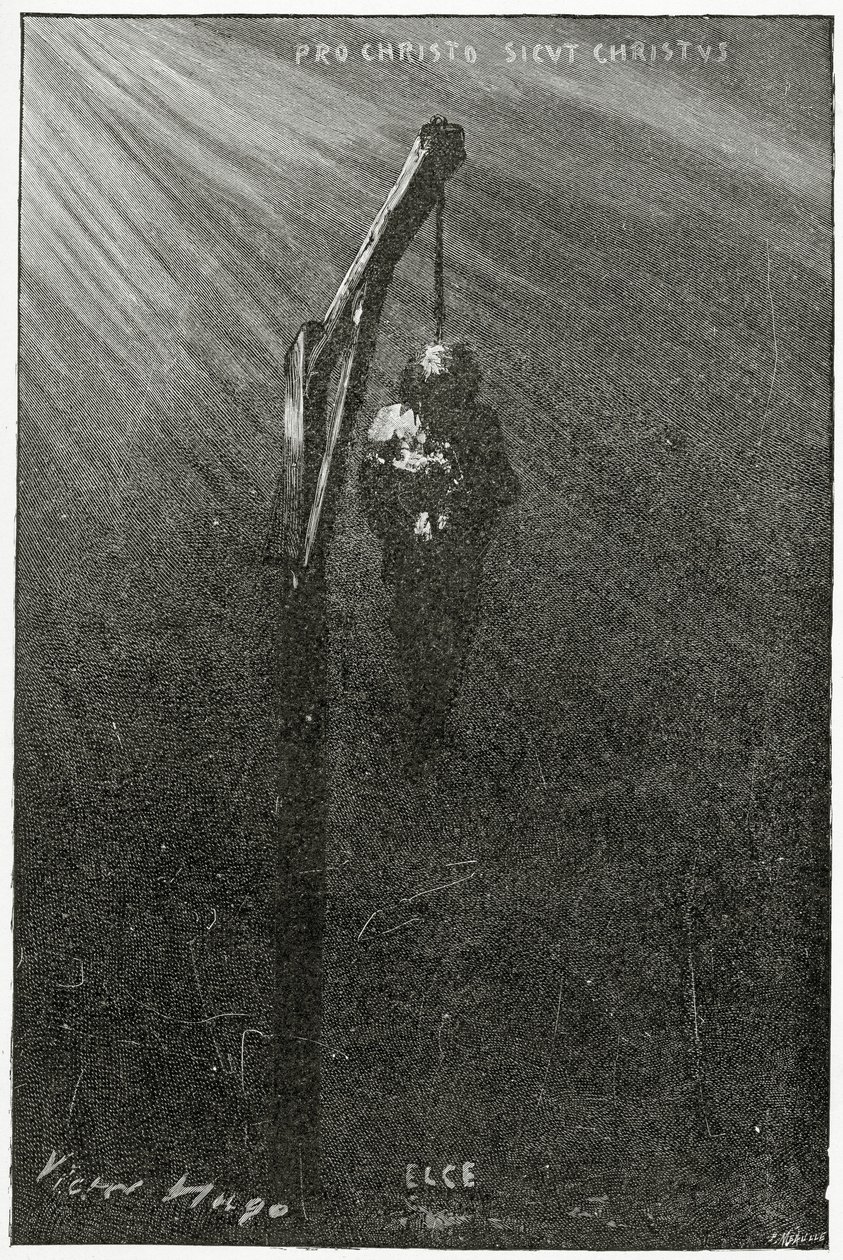 O enforcamento de John Brown, do século XIX (gravura bw) de Victor Hugo
