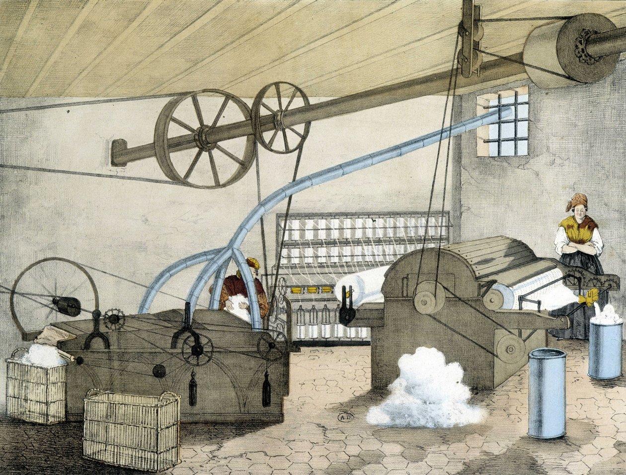 Mecanic spinning - litho por Janson. Século XIX. de Victor Janson