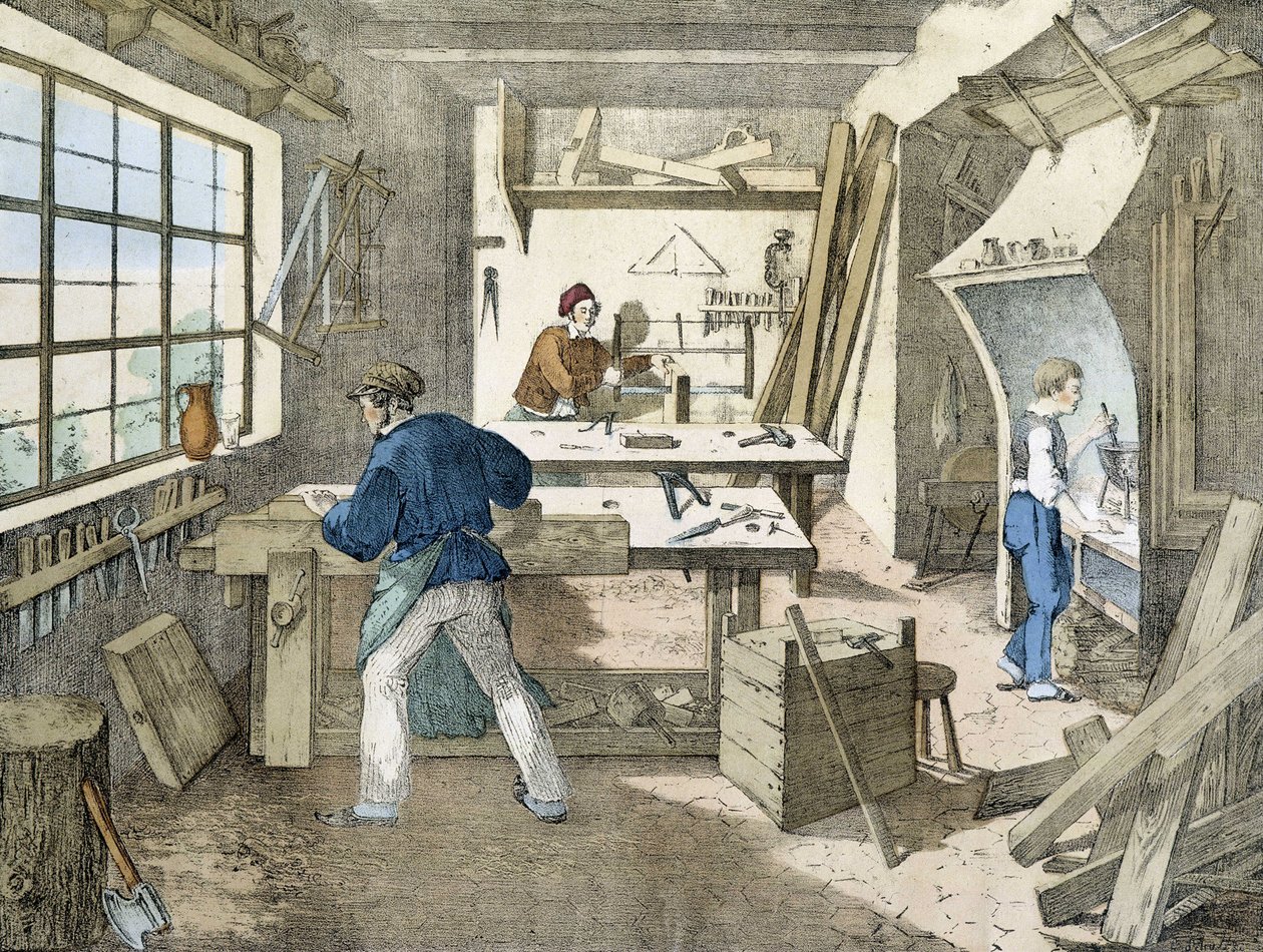 O carpinteiro, Litho de Janson. Século XIX. de Victor Janson