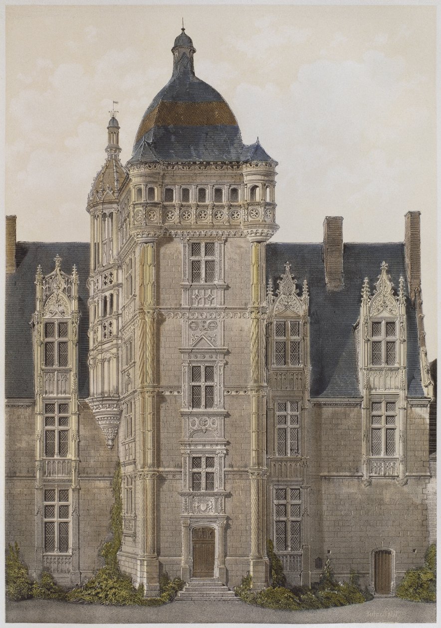Castelo de Saint-Ouen, Mayenne, ilustração de &39;Os castelos do vale do Loire&39;, Paris, publicado Ch. Boivin, 1861 de Victor Jean Baptiste Petit